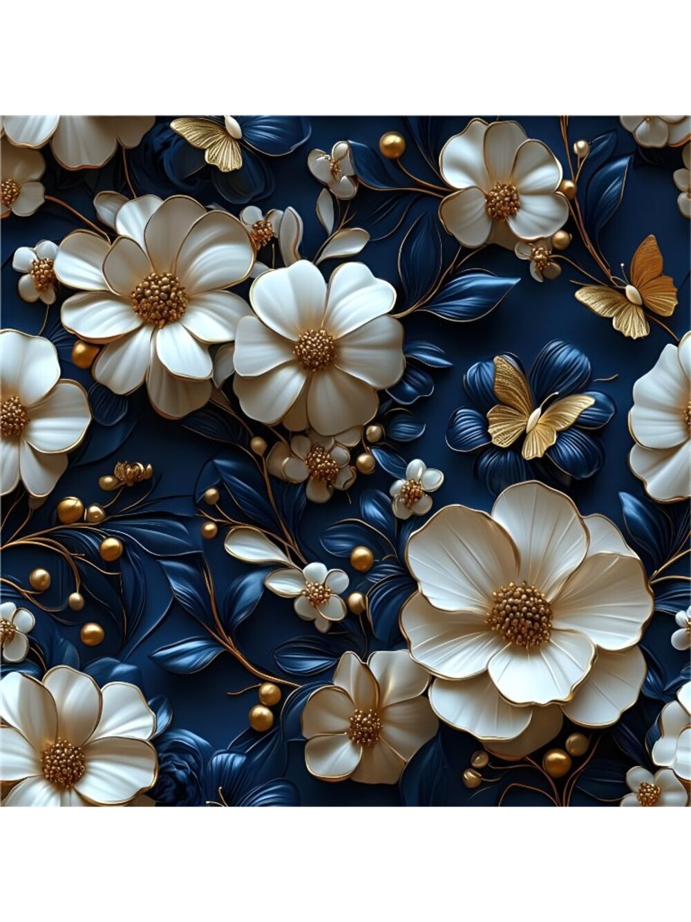 Peel and Stick Wallpaper,17.71"x118.1"3D White Floral/Blue Leaves Self Adhesive